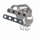 MagnaFlow 452066 carb manifold converter, opposite front three-quarter view of the turntable spin
