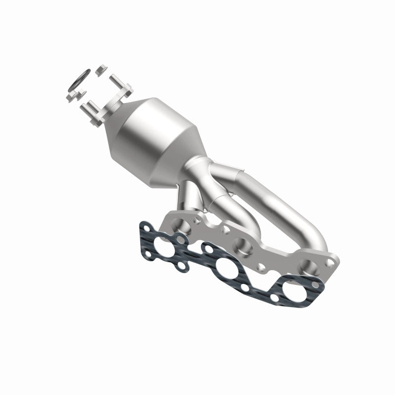 MagnaFlow 49998 oem grade manifold converter, opposite front three-quarter view of the turntable spin