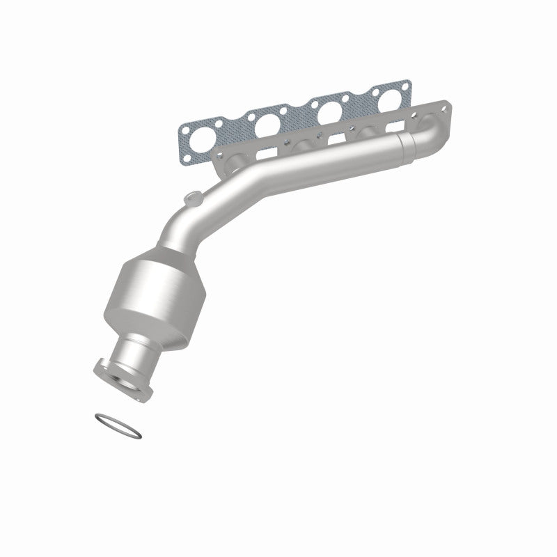 MagnaFlow 52425 oem grade manifold converter, rear three-quarter view of the turntable spin