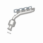 MagnaFlow 52425 oem grade manifold converter, rear three-quarter view of the turntable spin
