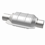 MagnaFlow 441335 universal catalytic converter, opposite rear three-quarter view of the turntable spin