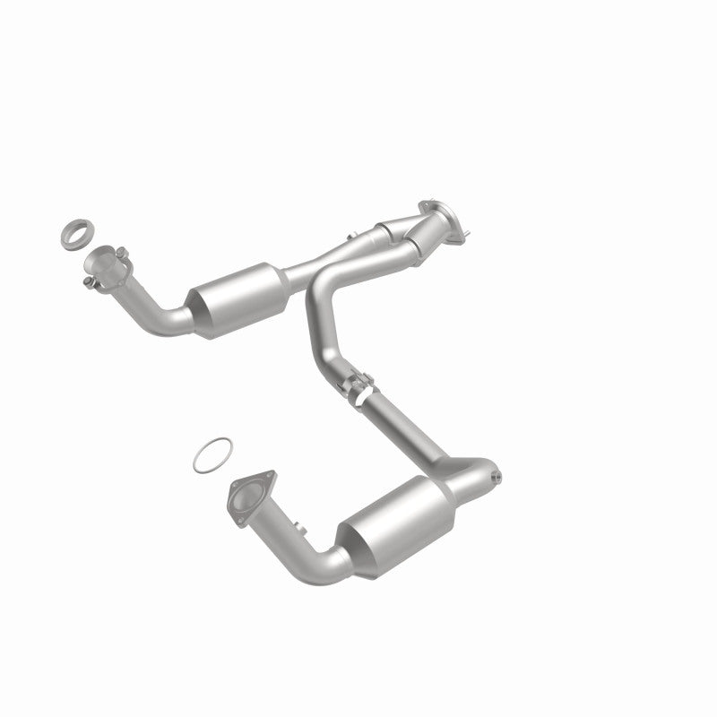 MagnaFlow 4451419 carb direct-fit catalytic converter, front three-quarter view of the turntable spin