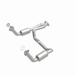 MagnaFlow 4451419 carb direct-fit catalytic converter, front three-quarter view of the turntable spin