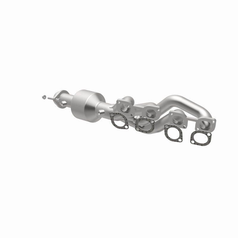 MagnaFlow 49789 oem grade manifold converter, opposite rear three-quarter view of the turntable spin
