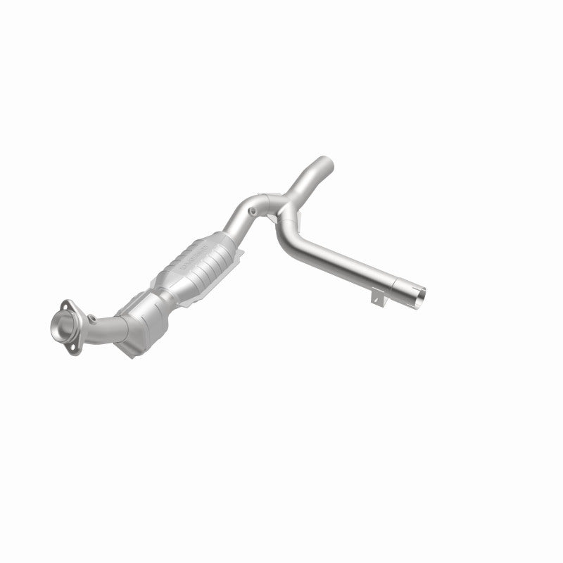 MagnaFlow 49622 oem grade direct-fit catalytic converter, opposite front three-quarter view of the turntable spin