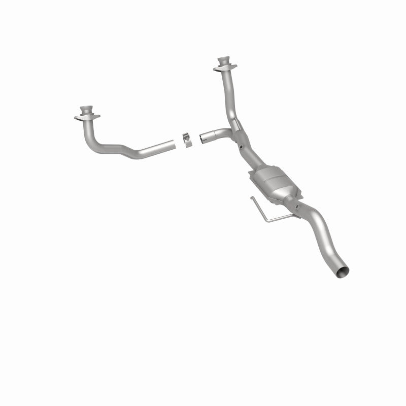 MagnaFlow 93215 hm grade direct-fit catalytic converter, rear three-quarter view of the turntable spin
