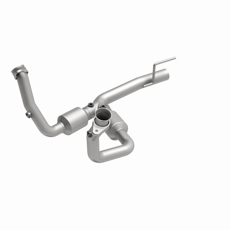 MagnaFlow 49494 oem grade direct-fit catalytic converter, front three-quarter view of the turntable spin