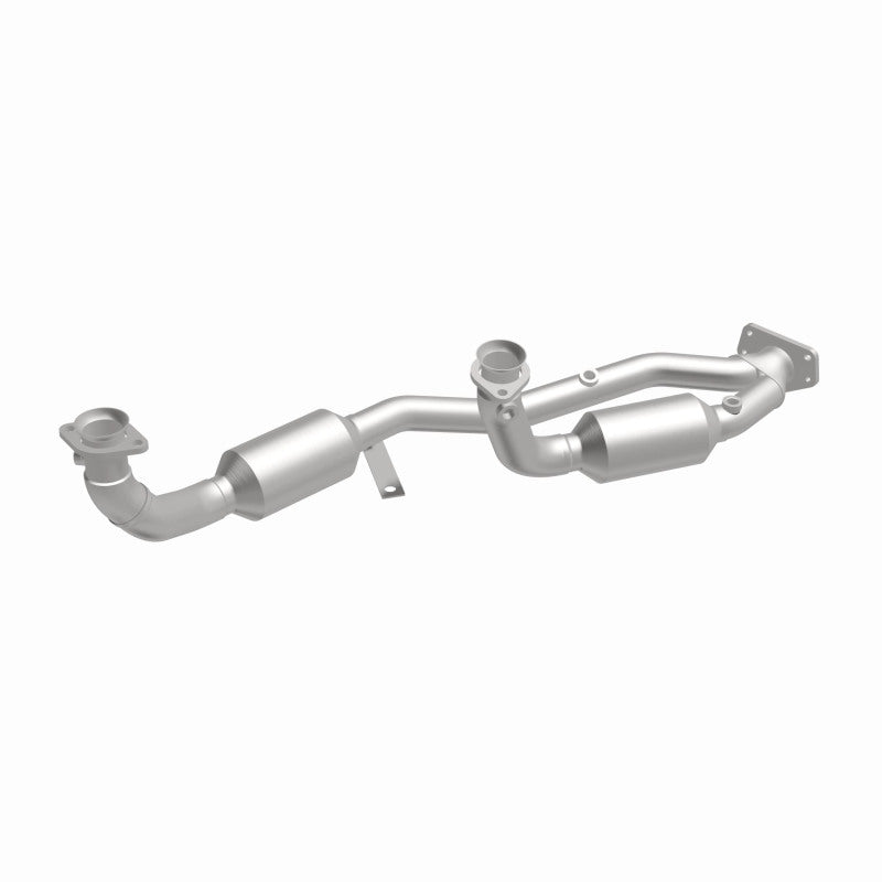 MagnaFlow 23542 hm grade direct-fit catalytic converter, front three-quarter view of the turntable spin