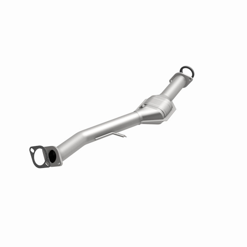 MagnaFlow 24827 hm grade direct-fit catalytic converter, opposite front three-quarter view of the turntable spin