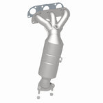 MagnaFlow 452912 carb manifold converter, rear three-quarter view of the turntable spin