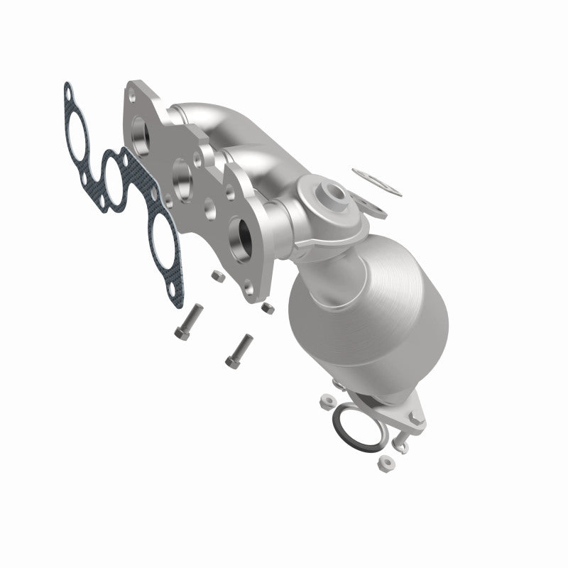 MagnaFlow 452014 carb manifold converter, front three-quarter view of the turntable spin
