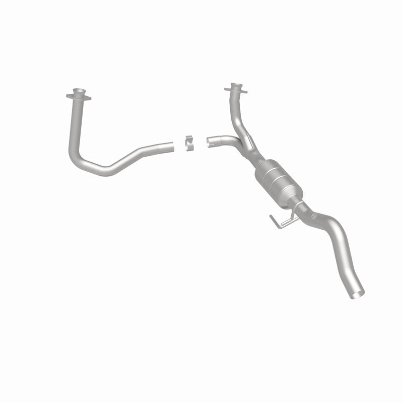 MagnaFlow 49473 oem grade direct-fit catalytic converter, rear three-quarter view of the turntable spin