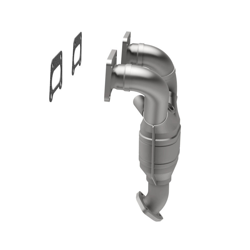 MagnaFlow 452023 carb manifold converter, opposite front three-quarter view of the turntable spin