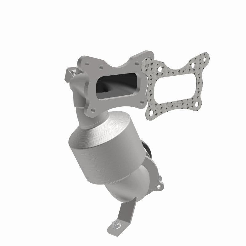MagnaFlow 52032 oem grade manifold converter, opposite front three-quarter view of the turntable spin