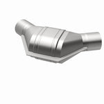 MagnaFlow 454184 universal catalytic converter, opposite rear three-quarter view of the turntable spin