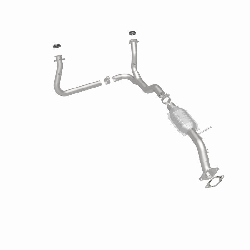 MagnaFlow 49573 oem grade direct-fit catalytic converter, rear three-quarter view of the turntable spin
