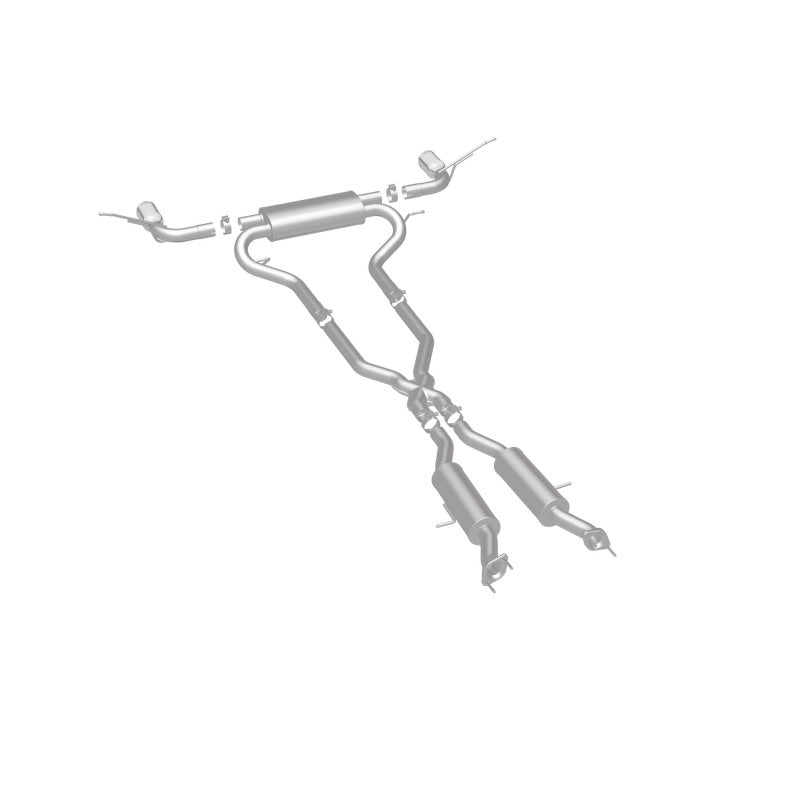 MagnaFlow 16929 street series cat-back exhaust, rear three-quarter view of the turntable spin