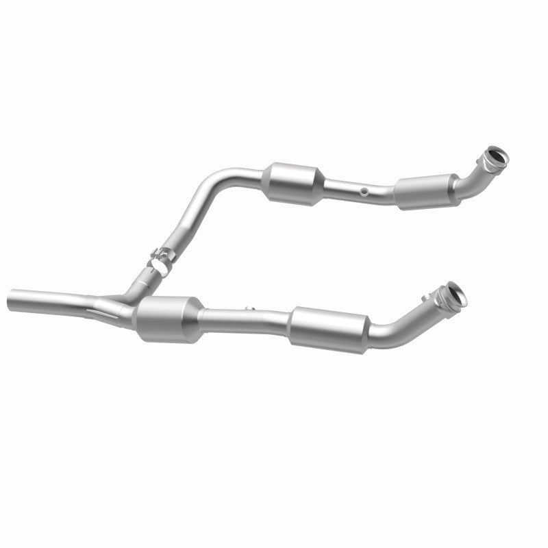 MagnaFlow 5481640 carb direct-fit catalytic converter, opposite rear three-quarter view of the turntable spin