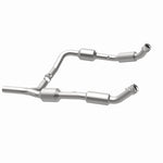MagnaFlow 5481640 carb direct-fit catalytic converter, opposite rear three-quarter view of the turntable spin