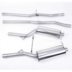 A front view of Milltek Non-Resonated Catback Exhaust System for Audi RS6 C5 2002-2004 with white background