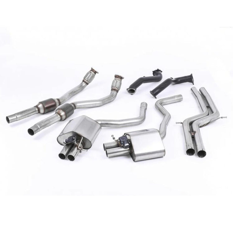 A front view of Fabspeed MillTek Full System for Audi RS6 2013-2018 with white background